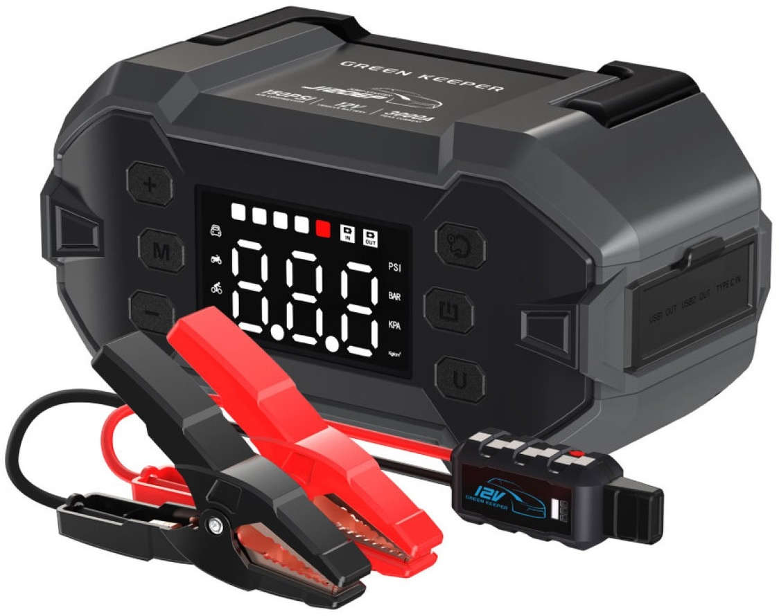 Green Keeper Jump Starter & Air Compressor 12V 3000A Peak Current 3.7v/20000 mAh (74 Wh) 8.0 L Gasoline 8 L Diesel Air Compressor 3 PSI-150 PSI 30500021