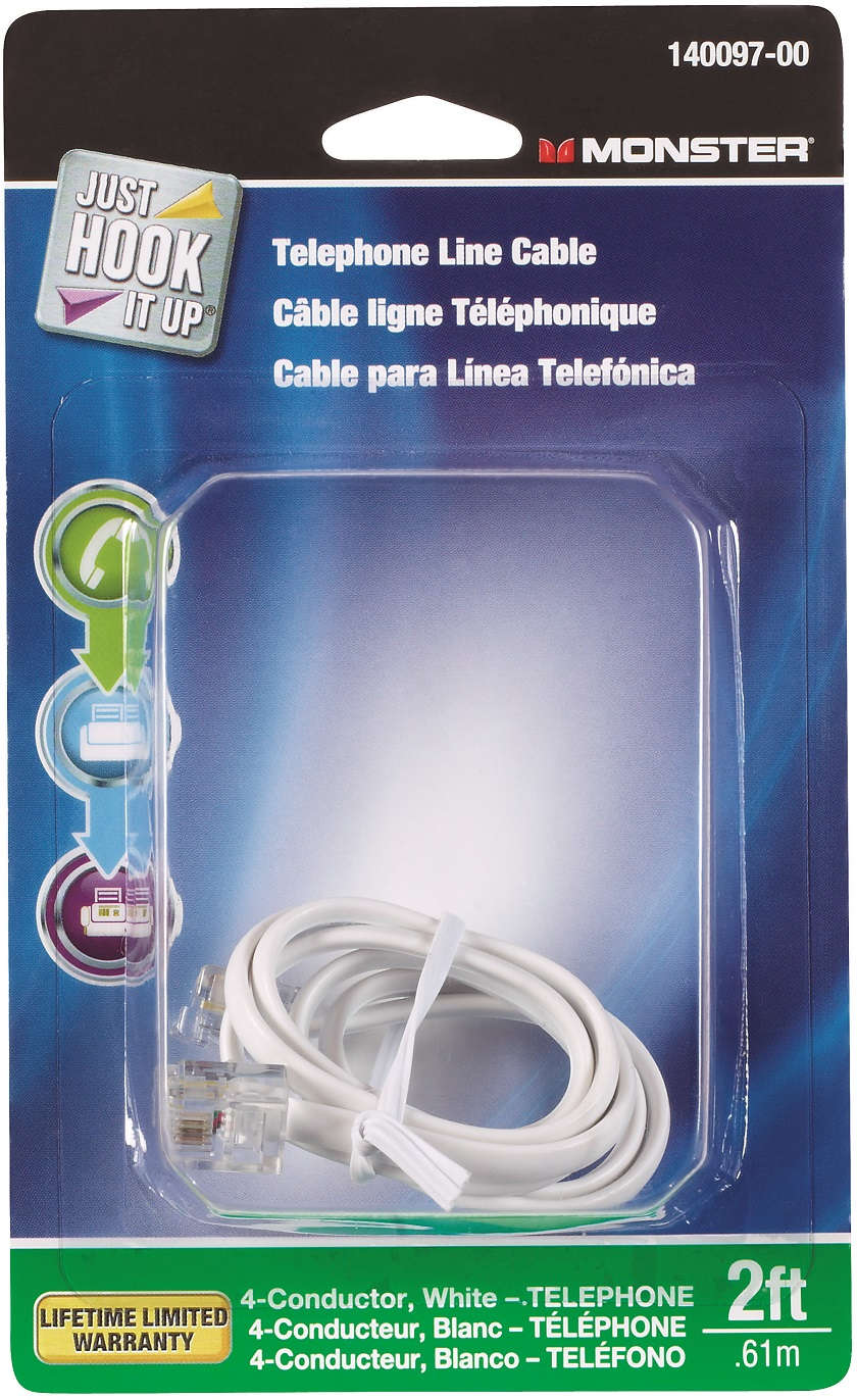 Monster Telephone Line Cable 4 Conductor 2 Feet White 3190014
