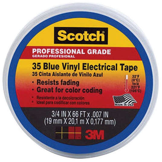 3M Scotch 35 Vinyl Electrical Tape 3/4 inch x 66 Feet Blue Professional Grade 3312303