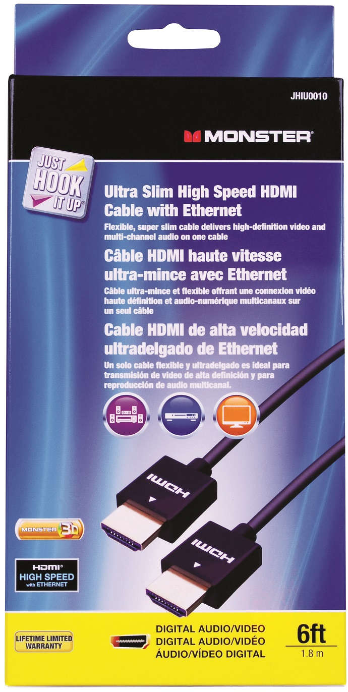 مونستر كابل HDMI فائق النحافة وعالي السرعة مع منفذ إيثرنت طوله 6 أقدام لون أسود 3509957