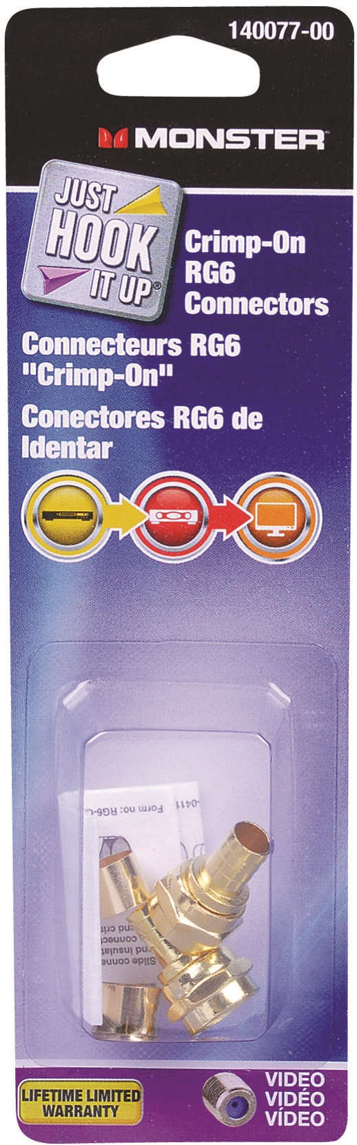 Monster Crimp-On RG6 Connectors Pack of 2 75 OHM 36309