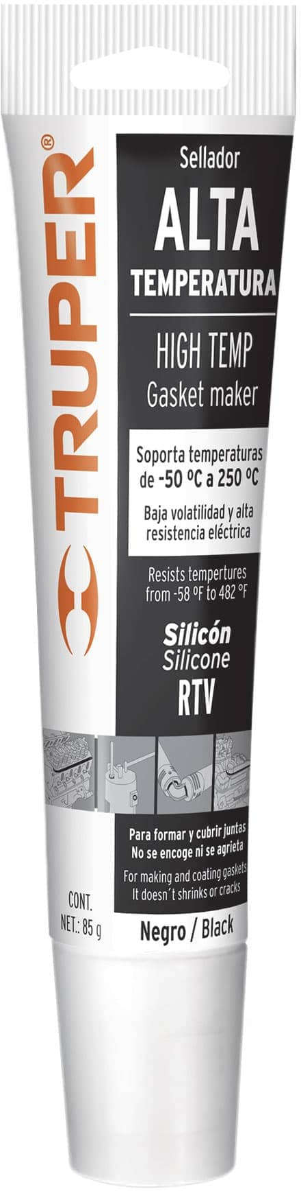 TRUPER High Temp Gasket Maker 3 oz. RTV Silicone -50 ℃ to 250 ℃ Black 40300033