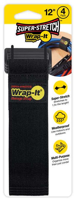 ايس أحزمة تخزين فائقة التمدد من Wrap-It مقاس 2 انش × 12 انش عبوة من 4 قطع مصنوعة من البولي بروبيلين لون أسود 5005269