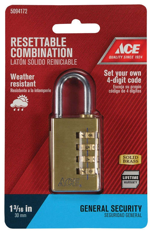 Ace 4-Dial Combination Padlock 30 mm Brass 5094172