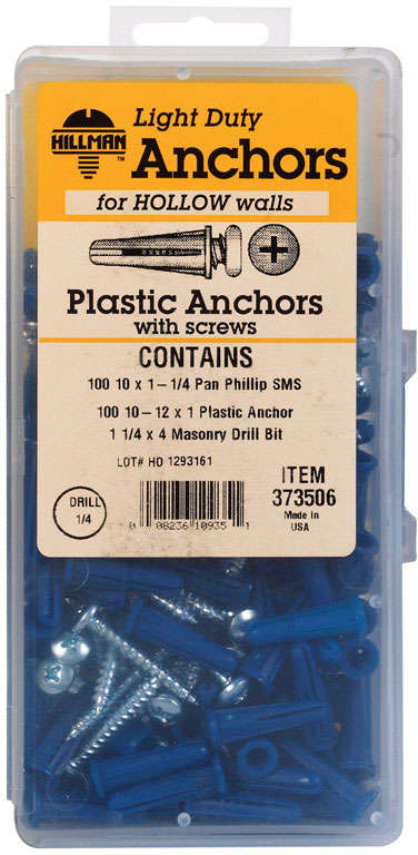 Hillman Conical Anchor Kit No. 10-12 Dia. X 1 In. L 201 Pc. 5325857