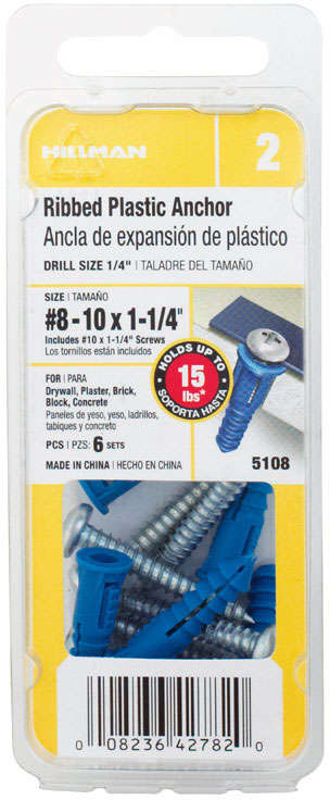Hillman Ribbed Anchor 8-10-12 Dia. X 1-1/4 In. L 6 Pk 5334099