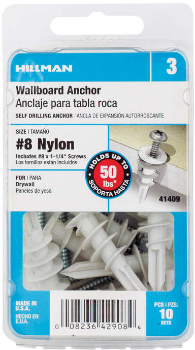 Hillman Wallboard Anchors No. 8 Dia. x 1-1/4 in. L 10 pk 5334214