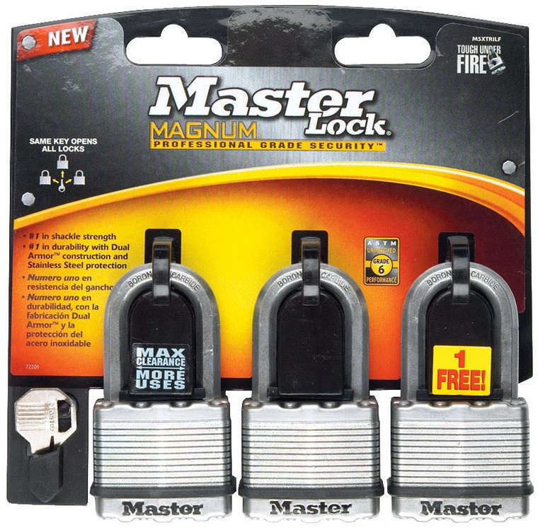 Master Lock Master Magnum Lock Padlock Pack of 3 2 inch Length 1.5 inch Shackle Ball Bearing Laminated Steel 5405642