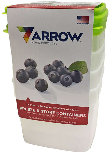 Arrow Home Products 4-Pcs Freeze & Store Containers with Lids 710 ml Plastic BPA Free Microwave Safe Dishwasher Safe White 6016224