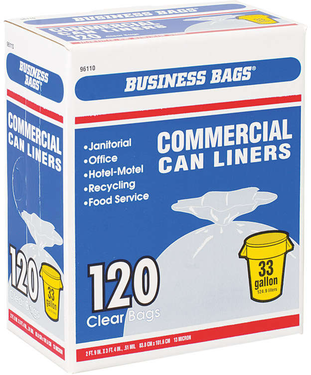 Business Bags Commercial 33 Gal. Trash Bags Twist Tie 120 Pk Clear 6033104