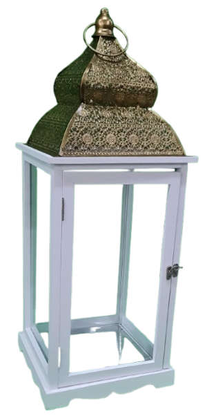 Ace Decorative Lantern Square Wood/Metal Large White Height: 66 Width: 25 CM 70500064
