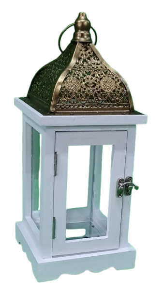 Ace Decorative Lantern Square Wood/Metal Small White Height: 29 Width: 12 CM 70500072