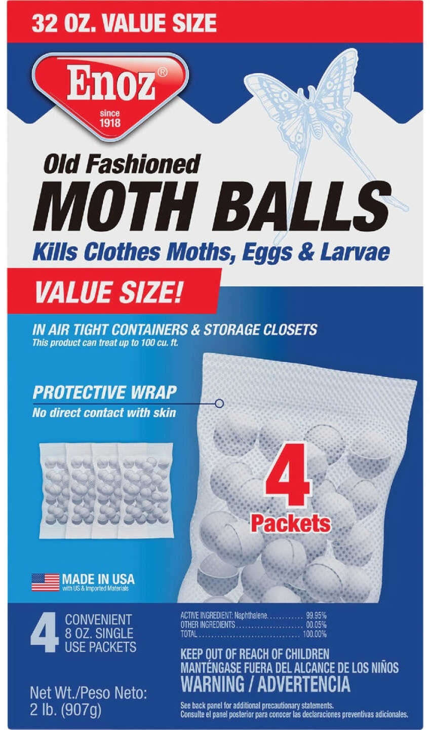 Enoz Old Fashioned Moth Balls 2 lbs. 4 Packets Kills Clothes Moths Eggs & Larvae 7521206