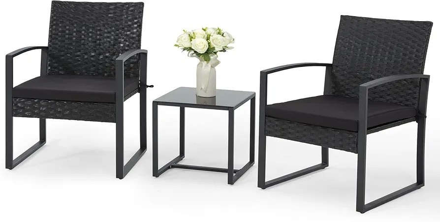 Ace Modern 3-Pieces Outdoor Rattan Bistro Set with Coffee Table 80500396
