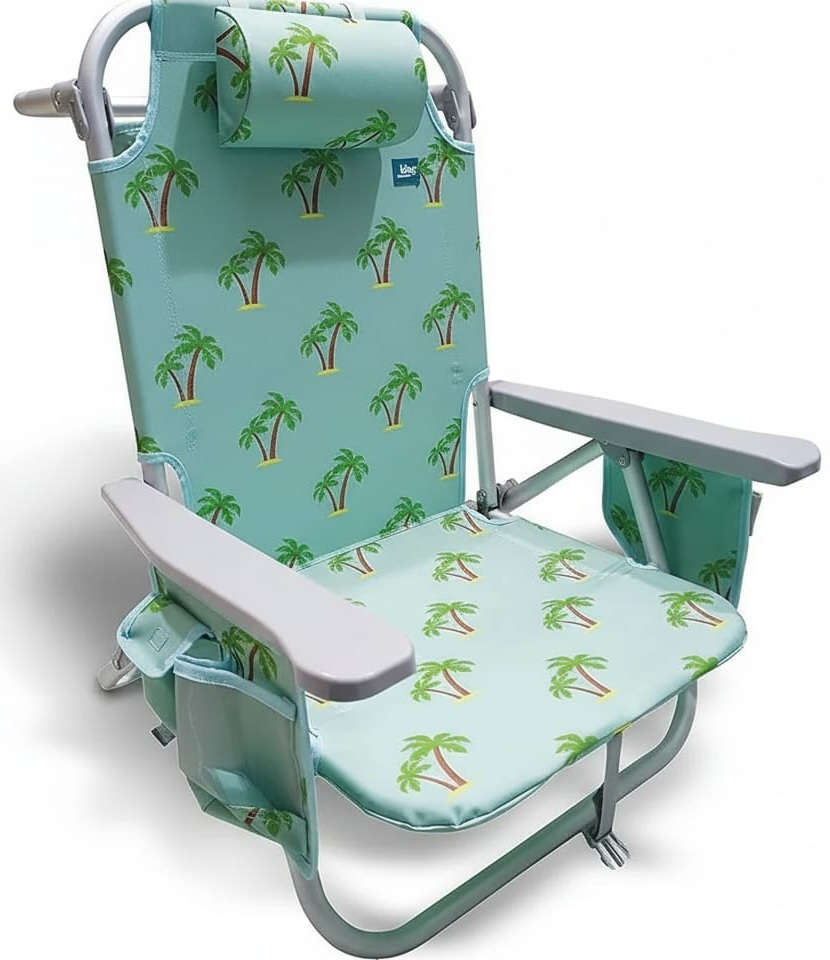 Ace Bliss Hammocks Folding Beach Chair Recliner with 8 Reclining Positions and Detachable Cooler Bag Palm Tree Design 80500404