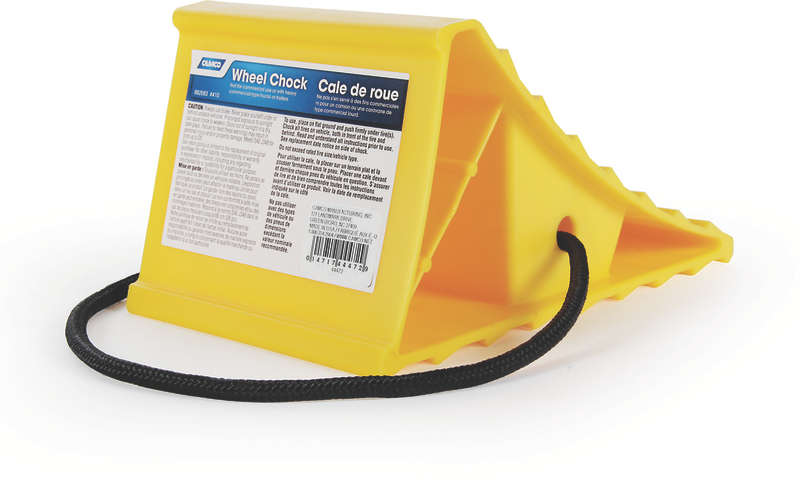 Camco Wheel Chock with Rope 4.5 inch x 8 inch Length Height 4.5 inch Plastic Yellow 8765182