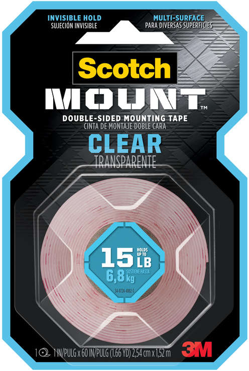 3-M Scotch-Brite 3M Scotch Mount Double-Sided Mounting Tape Capacity 6.8 KG 2.54 cm x 1.52 Mtrs Clear Indoor Use 9004151