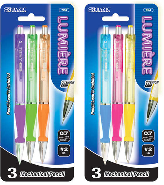 Bazic Lumiere 0.7 mm Mechanical Pencil with Grip Pack of 3 90100101