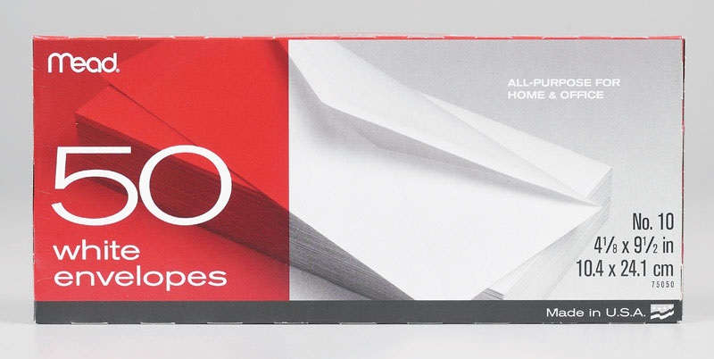 Mead Envelopes 4.12 inch x 9.5 inch No. 10 Pack of 50 White 91142