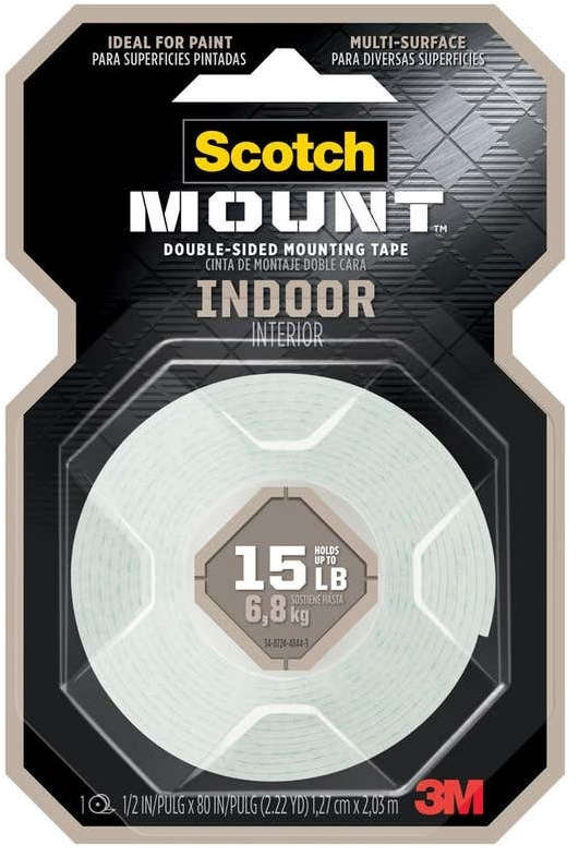 3-ام سكوتش برايت شريط لاصق مزدوج الجوانب من 3M Scotch Mount مقاس 1/2 انش × 80 انش يتحمل وزنًا يصل إلى 15 رطلاً. متعدد الأسطح أبيض للاستخدام الداخلي 91646