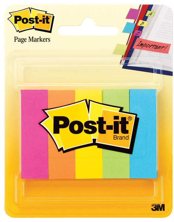 Post-It Page Markers 1/2 inch x 2 inch Pack of 5 Pads 100 Sheets Per Pad Assorted Colors 9240433