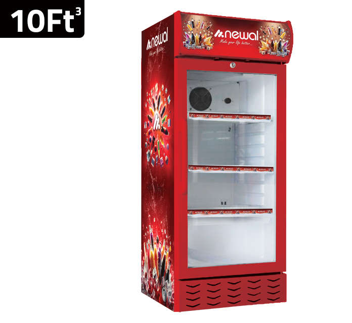 Newal Vertical bottle cooler with 10-foot capacity, 3 steel shelves, double-layer glass door with lock, and adjustable wheels BTL-280/03