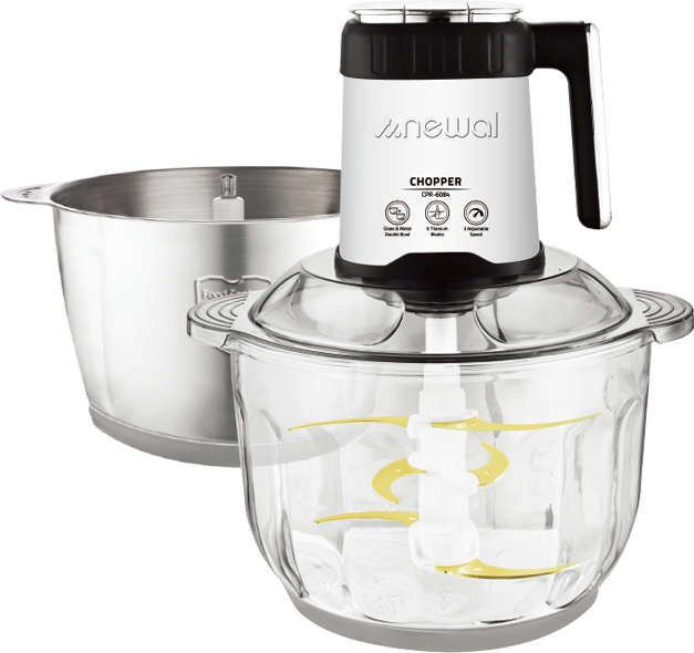 Newal Chopper with 8 Liter Dual Chamber and Titanium Blades, 500W, 3-Speed Food Processor CPR-6084