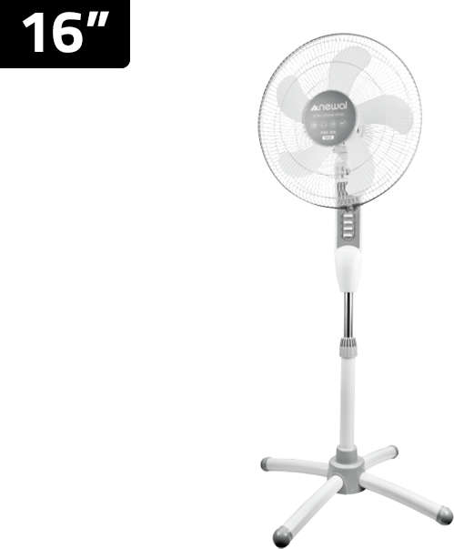 نيوال مروحة أرضية بقاعدة مقاس 16 بوصة بقدرة 60 واط، بثلاث سرعات وخمس شفرات. FAN-304