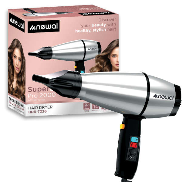 Newal Hair Dryer with 2000W Power, AC Professional Motor, 2 Speed & Heat Settings, Stainless Steel Body, Cool Shot and Styling Concentrator HDR-7026