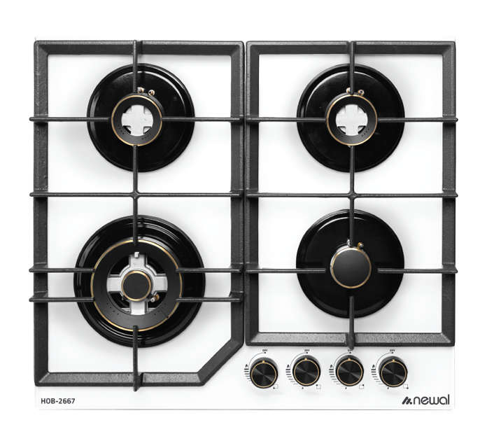 Newal Gas Built-in Hob with 4 Brass Burners and Flame-Out Safety, 60 cm White HOB-2667/01
