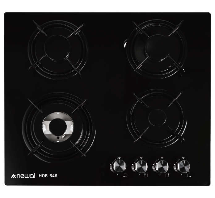 Newal Built-in gas hob with 4 burners and tempered glass panel, electric ignition, 590x510x115 mm HOB-646/02
