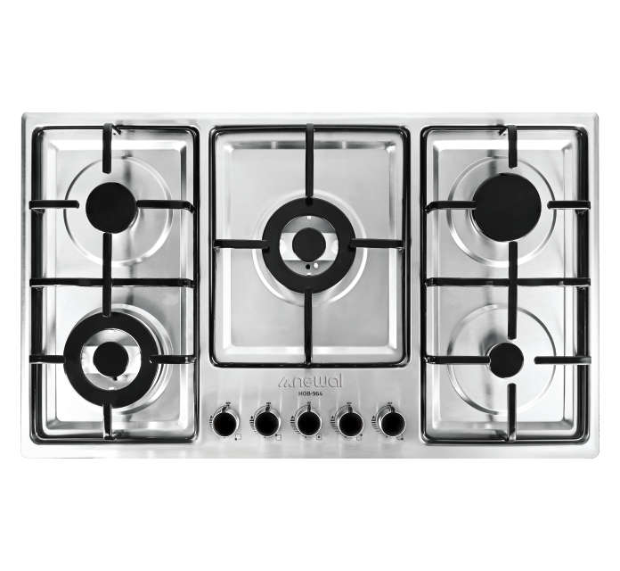 Newal 5-burner built-in gas hob with stainless steel panel and electric ignition, 90 cm width HOB-964