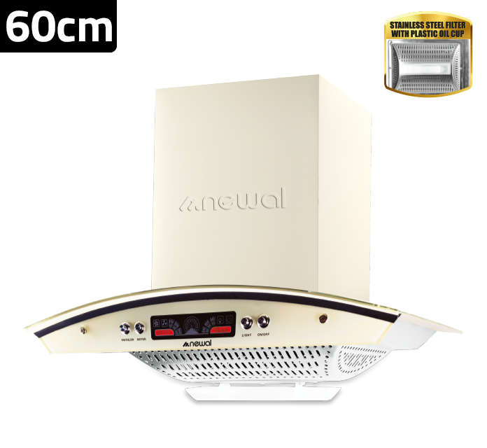 Newal 60 cm cooker hood with LED lighting and 2-speed high air suction, oil cup and low noise operation HOD-3860/04