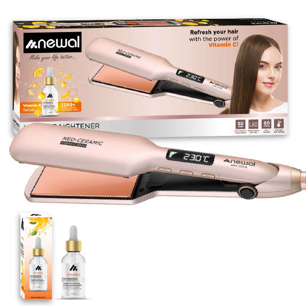 Newal Hair straightener with XXL ceramic plates infused with argan oil and 6 heat settings HST-7245
