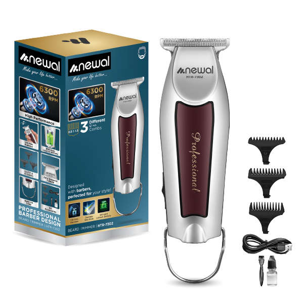Newal Beard Trimmer with High-Speed 6300 RPM Motor, 2 Hours Runtime, Stainless Steel Blades, and 3 Combs (0.5/1/1.5 mm) HTR-7302