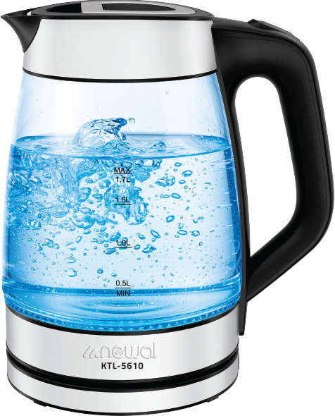 Newal Electric glass kettle with 1.7L capacity and 2200W power, 360° cordless base Transparent high quality glass body KTL-5610