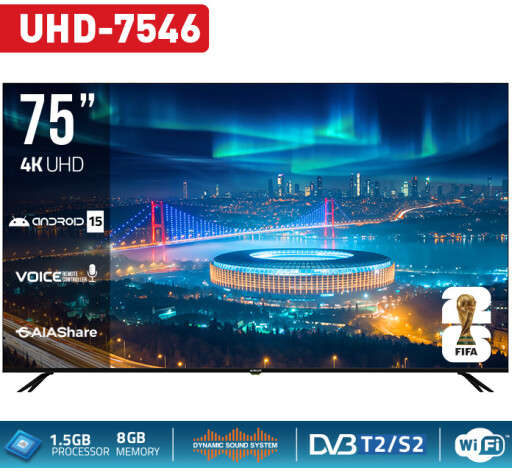 نيوال تلفزيون ذكي بنظام أندرويد بدقة 4K UHD مقاس 75 بوصة بتصميم بدون إطار وتحكم صوتي UHD-7546
