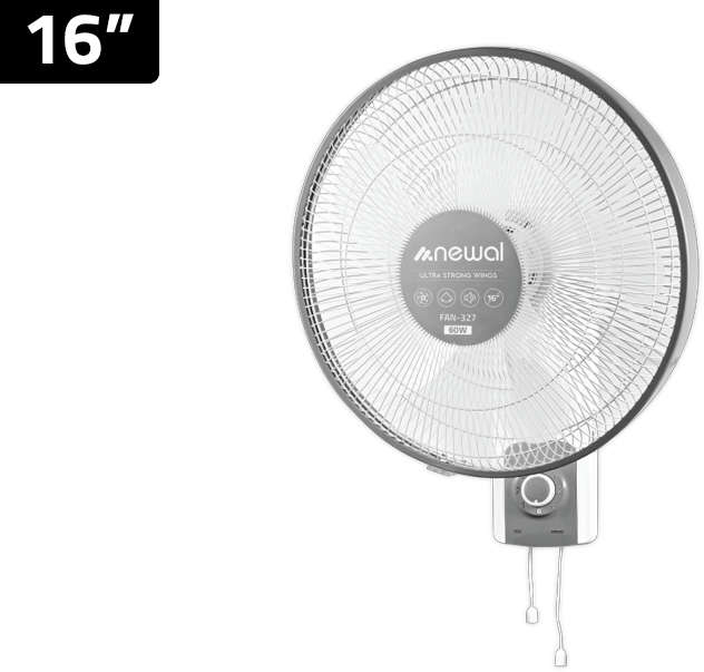 Newal 16-inch Wall Fan with 60W Motor, 3 Speeds, 5 Blades, Horizontal Oscillation and Adjustable Tilt FAN-327