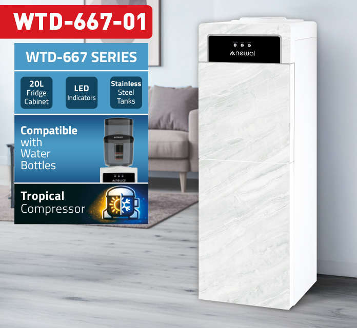 Newal Water dispenser with hot, cold, and warm water taps and child safety lock WTD-667/01