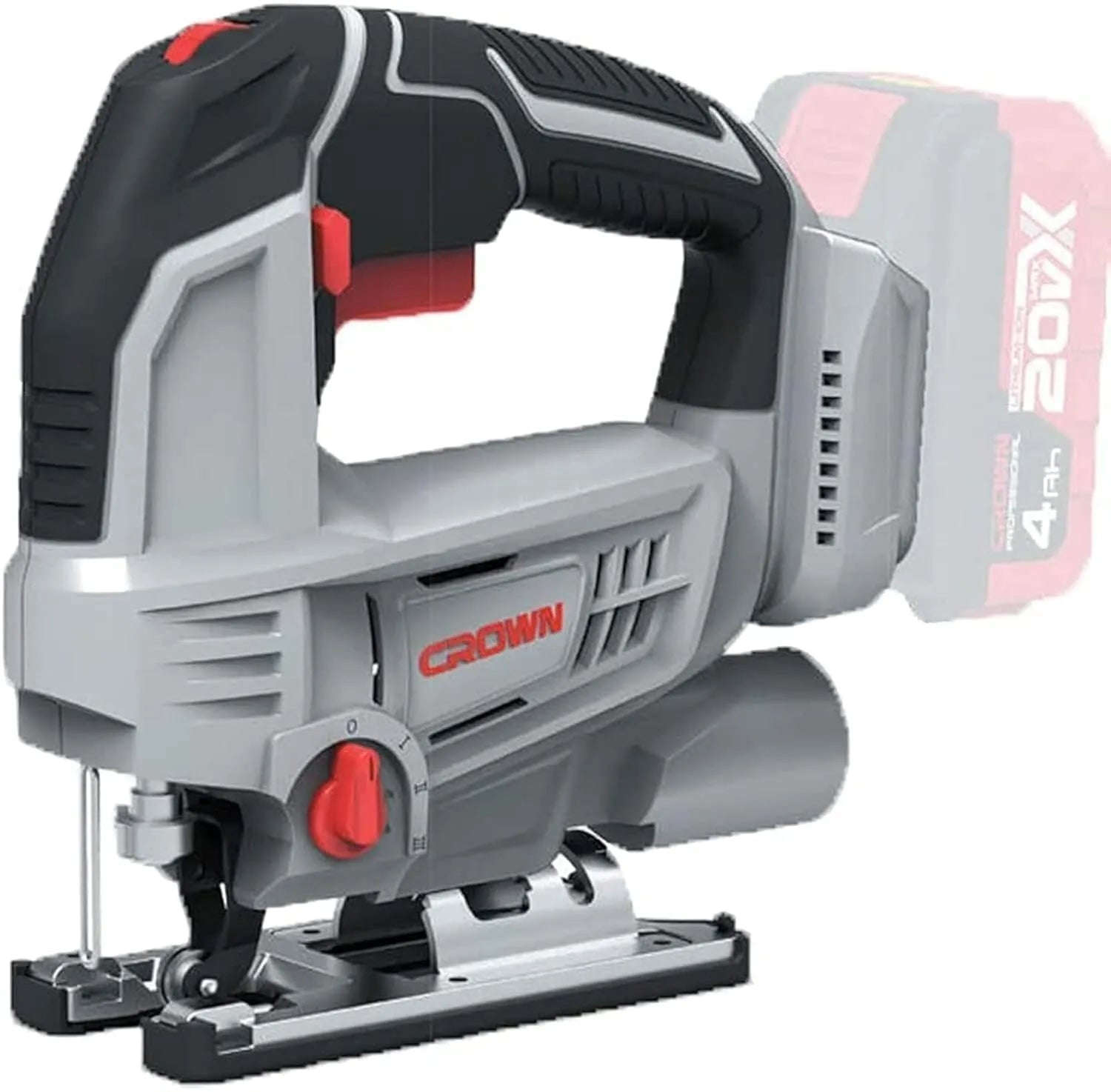 CROWN Cordless jigsaw with 20V battery, up to 3000 strokes/min, 85mm wood cutting depth, 45° bevel angle CT25008HX