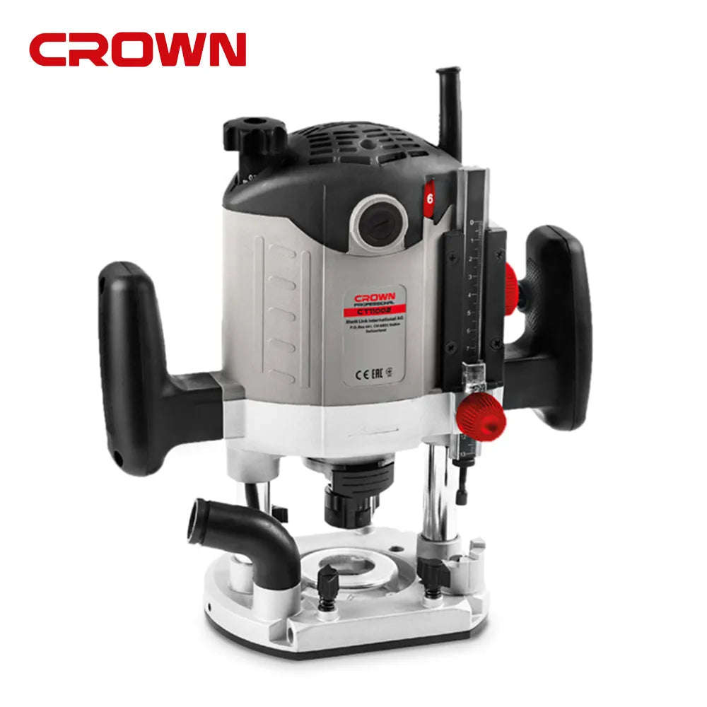 CROWN Plunge router with 1400W power and variable speed control for precision woodworking CT11002