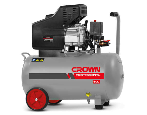 CROWN Portable piston air compressor 50L tank 2–2.5 HP motor 2800 rpm 8 bar pressure 135 L/min air delivery CT36029
