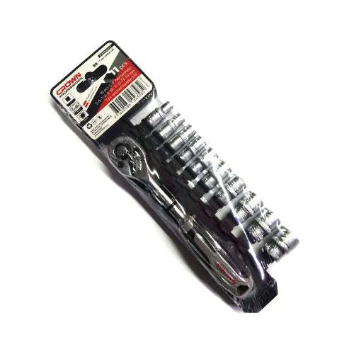CROWN Socket wrench set 1/4" drive with 10-11 metric sockets (5 mm–14 mm) and ratchet handle, 11-12 pieces CPHSW-RXA14