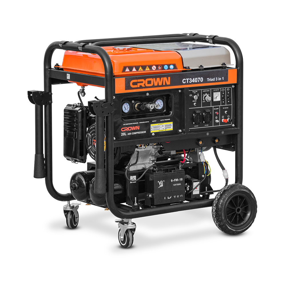 CROWN 3-in-1 Gasoline Generator with Welder and Compressor, 4000VA, 50-180A, 115PSI CT34070