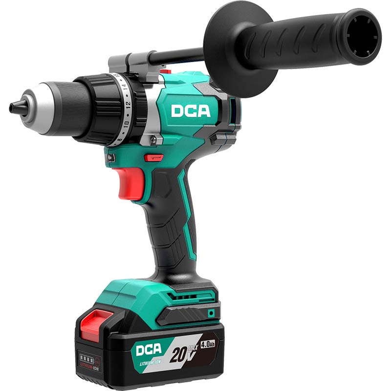 DCA Hammer drill, cordless, 120N opening and tightening, with grip and 2 x 4Ah 20V batteries ADJZ03-13 (TYPEEM)