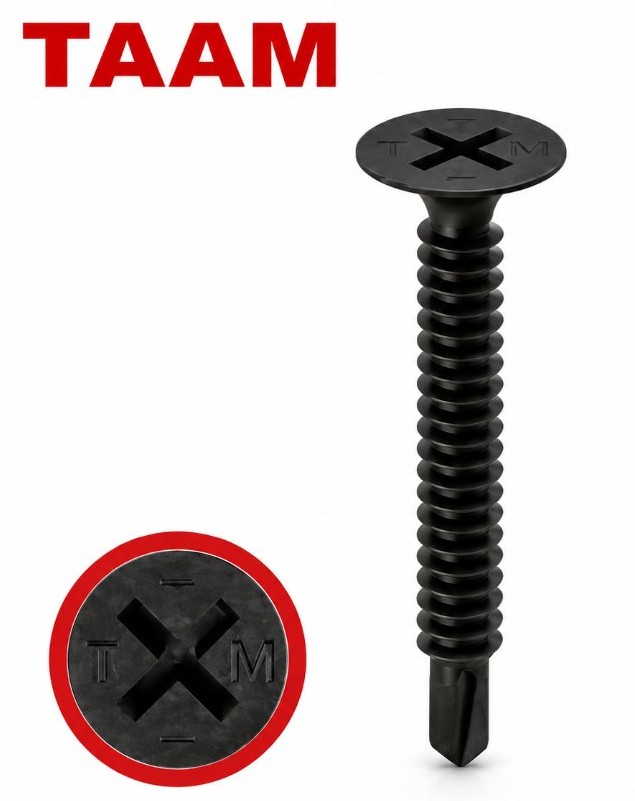 1-inch 10-inch black melamine screw with a fine thread, TAAM brand, code 877, 20 packs