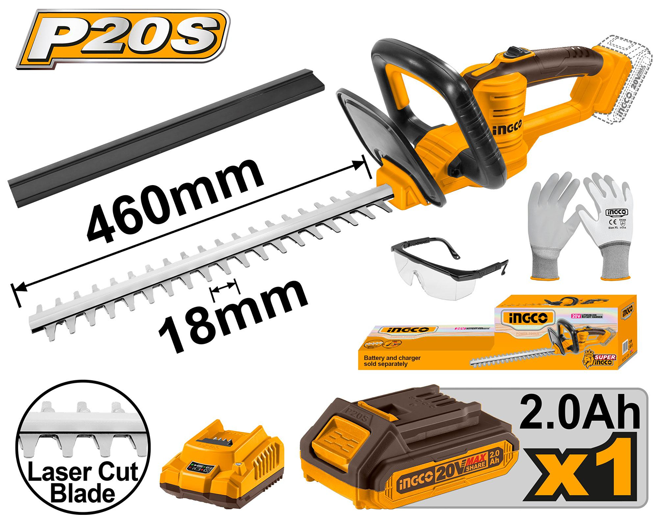 INGCO Lithium-Ion Hedge Trimmer 20V CHTLI20461