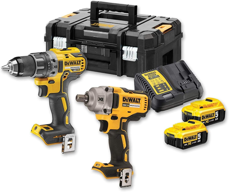 DeWALT Cordless Hammer Drill & Impact Wrench 18V XR Brushless Twin Kit - 2 x 5Ah - DCK2077P2T-QW