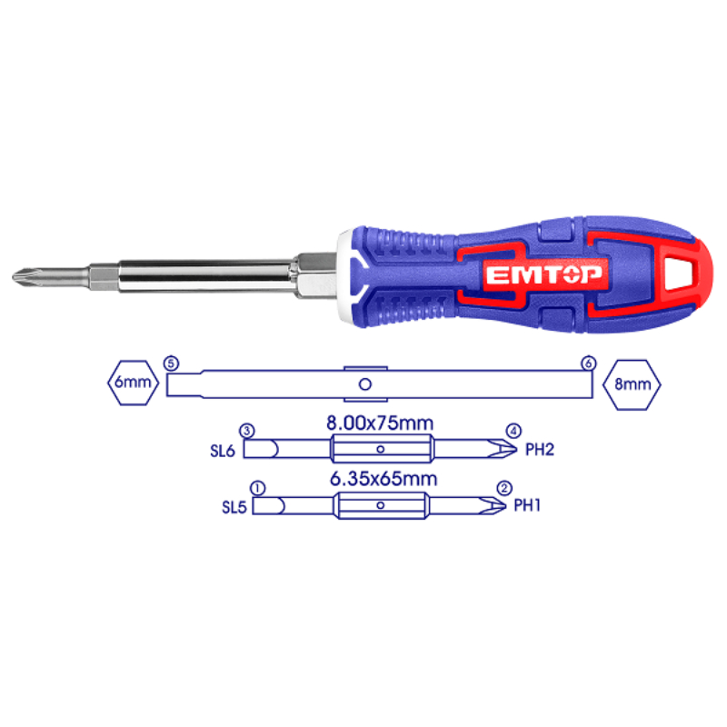 EMTOP screwdriver 6 In 1 ESDRH0602