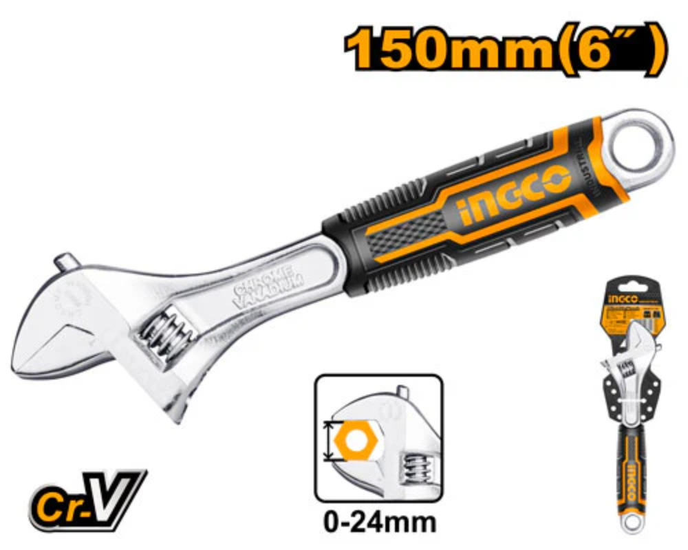 INGCO Industrial 6 inches Adjustable Wrench HADW131068
